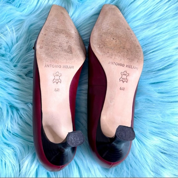 ⭐️ Antonio Melani Vintage Burgundy LEATHER Kitten Heels Women’s 6 - Picture 3 of 13